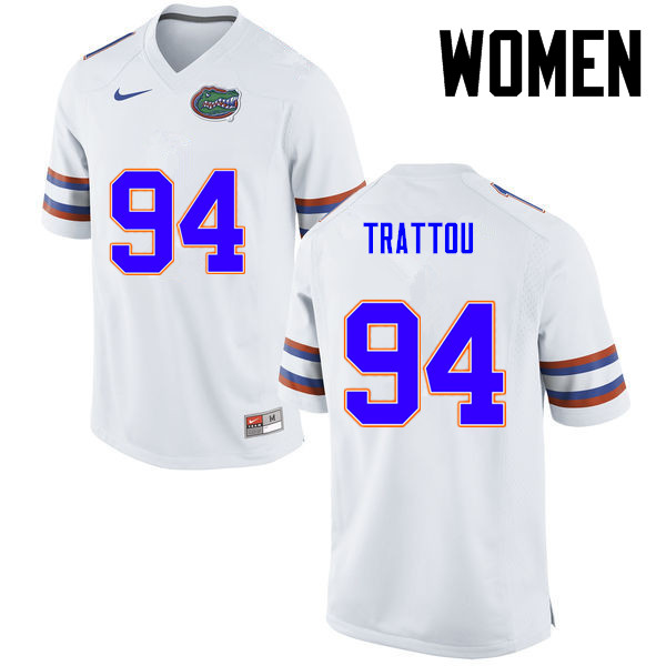 Women Florida Gators #94 Justin Trattou College Football Jerseys-White - Click Image to Close
